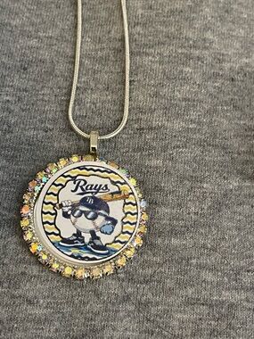 Tampa Bay Rays Baseball Pendant Necklace - Blue & White Rhinestone